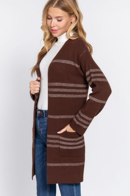 Dolman Slv Stripe Open Sweater Cardigan