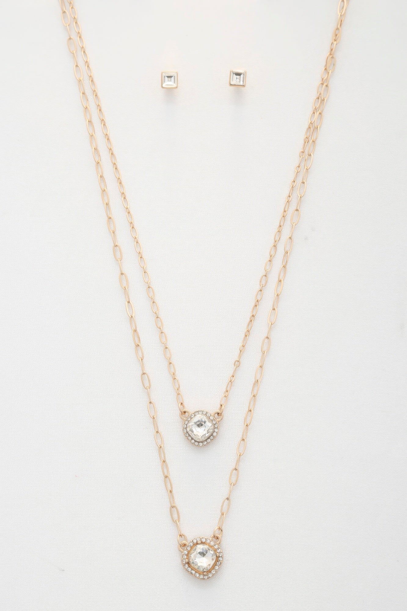 Double Crystal Metal Layered Necklace