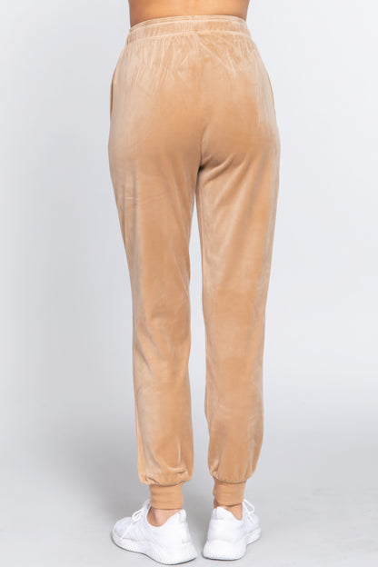 Waist Elastic Velour Long Jogger Pants