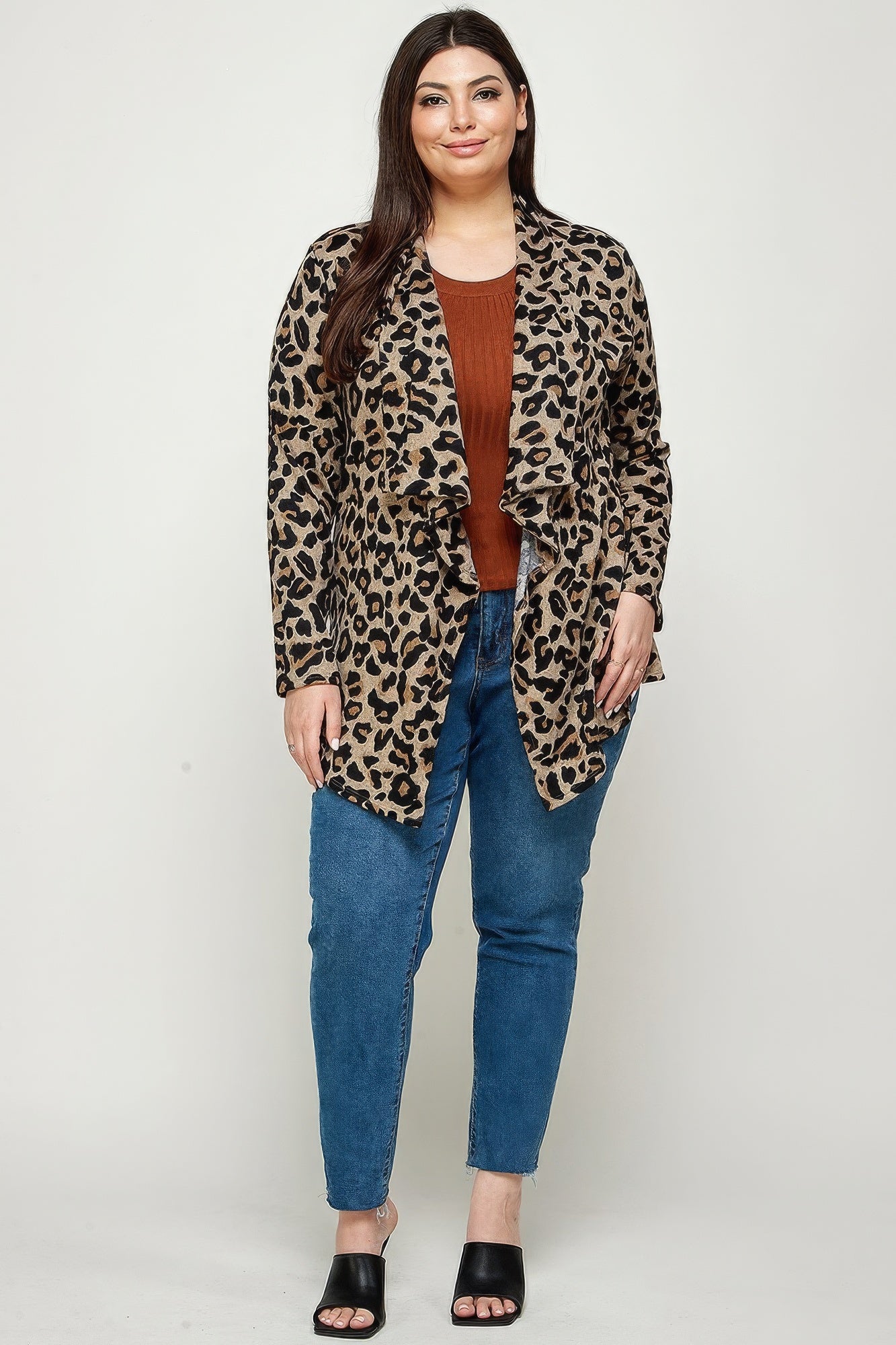 Plus Size, Animal Leopard Printed Knit Cardigan