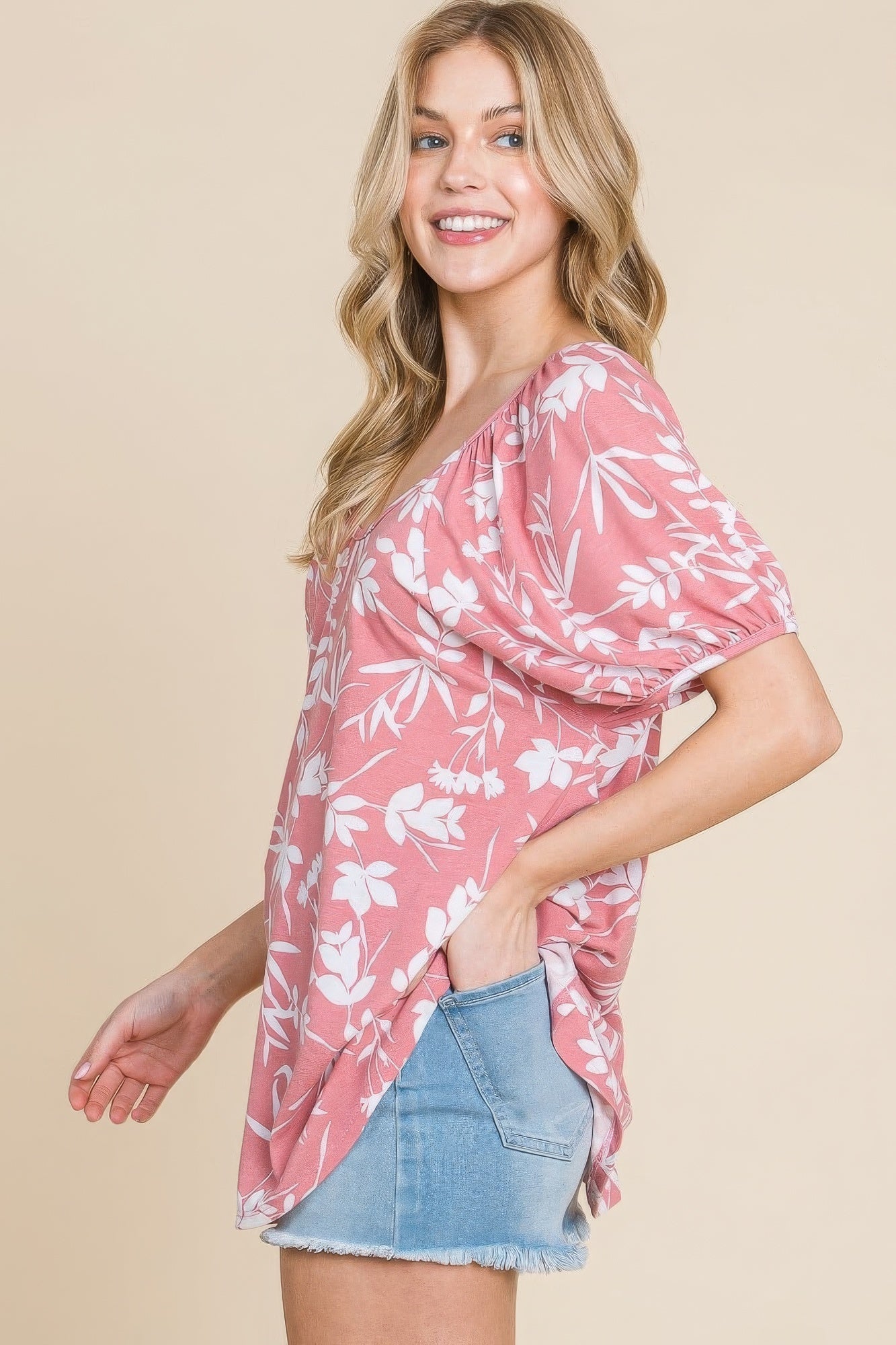 Floral T/r Span Babydoll Top