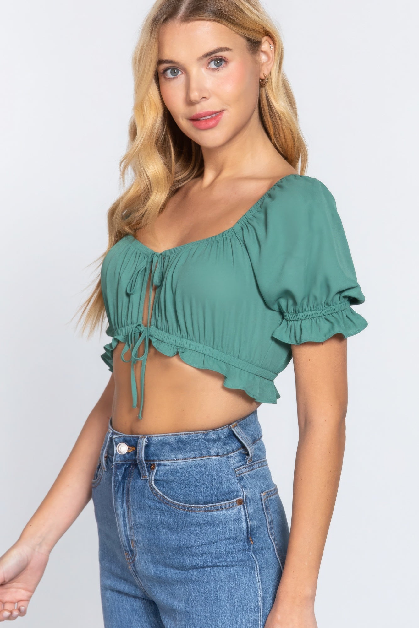 Short Slv Print Crop Woven Top