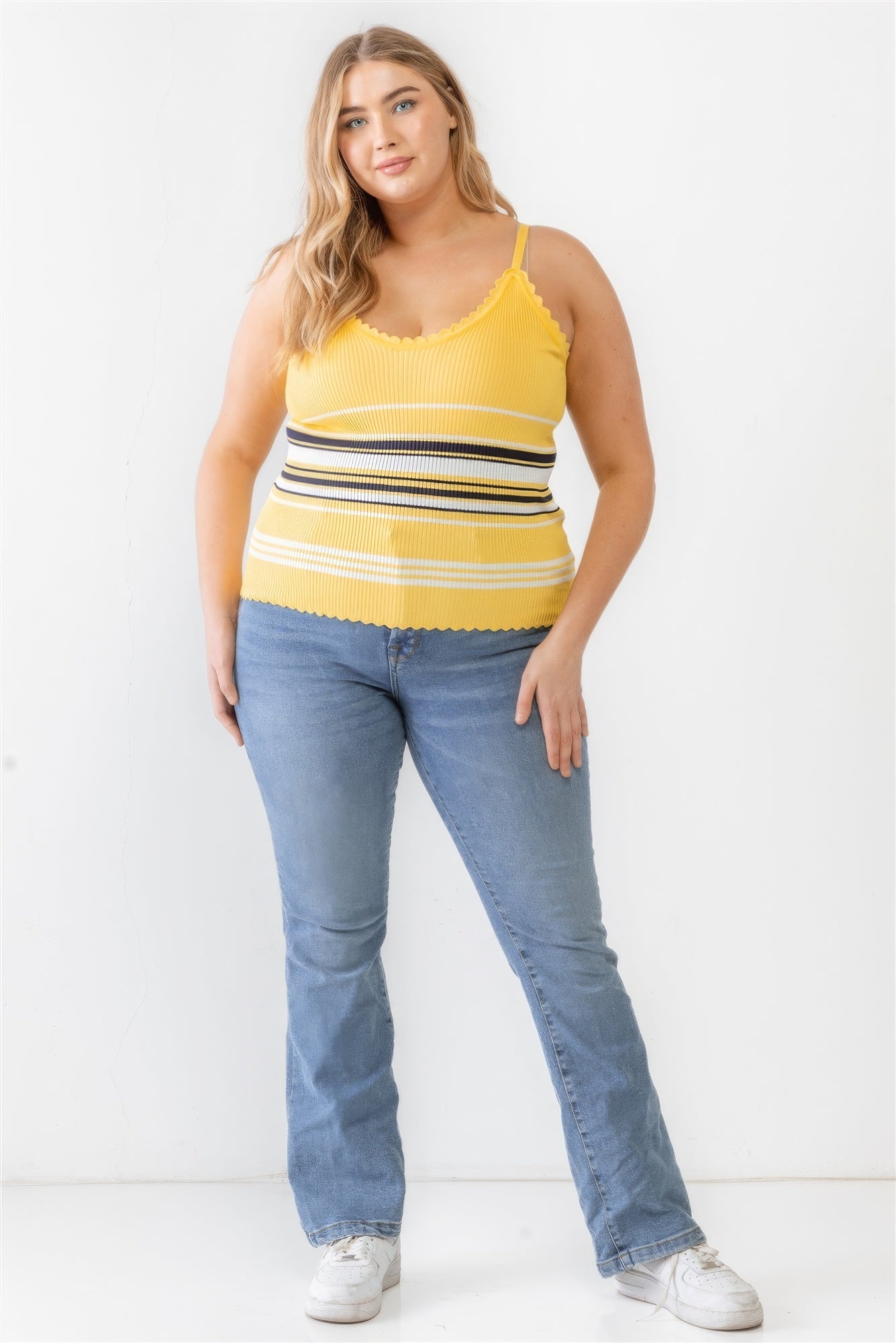 Plus Ribbed Ruffle Tank Top