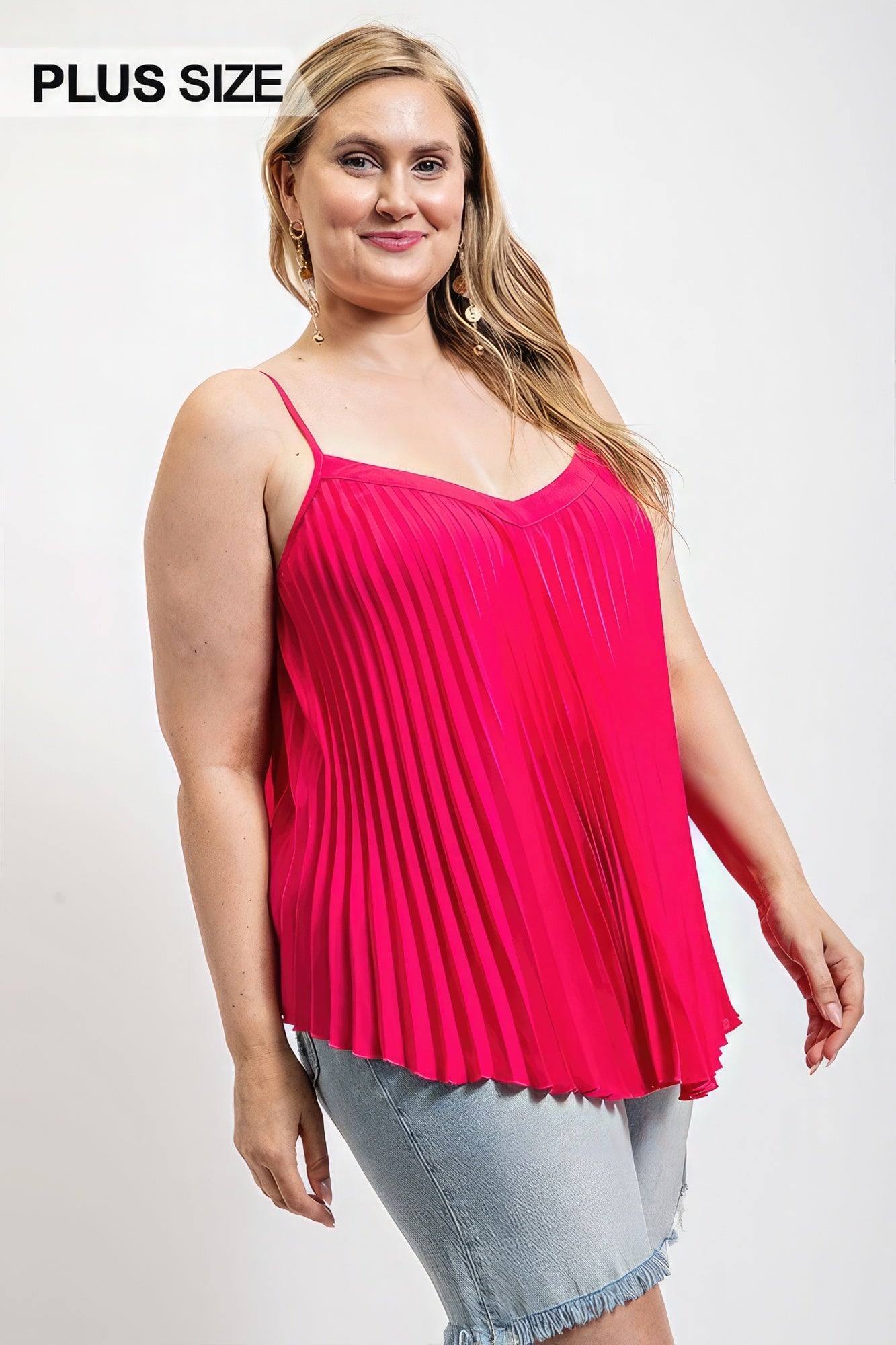 Pleated Tank Top With Adjustable Strap