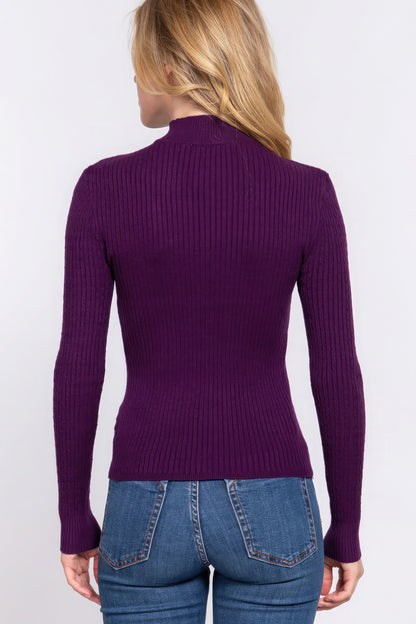 Long Slv Mock Neck Rib Sweater