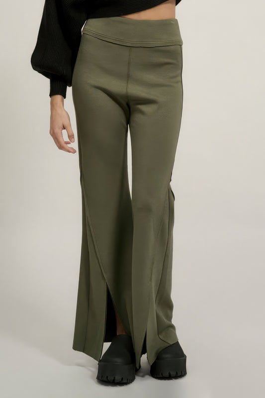 Solid Raw Edge Expose Seam Flare Pants