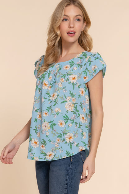 Short Tulip Slv Floral Print Woven Top