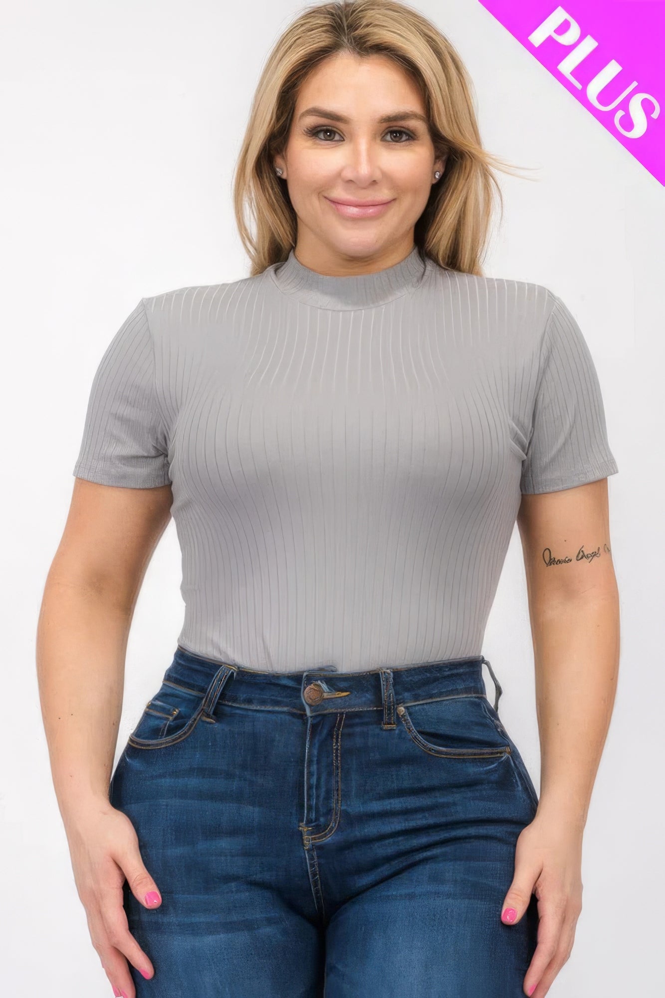 Plus Size Ribbed Short Sleeve Bodysuit