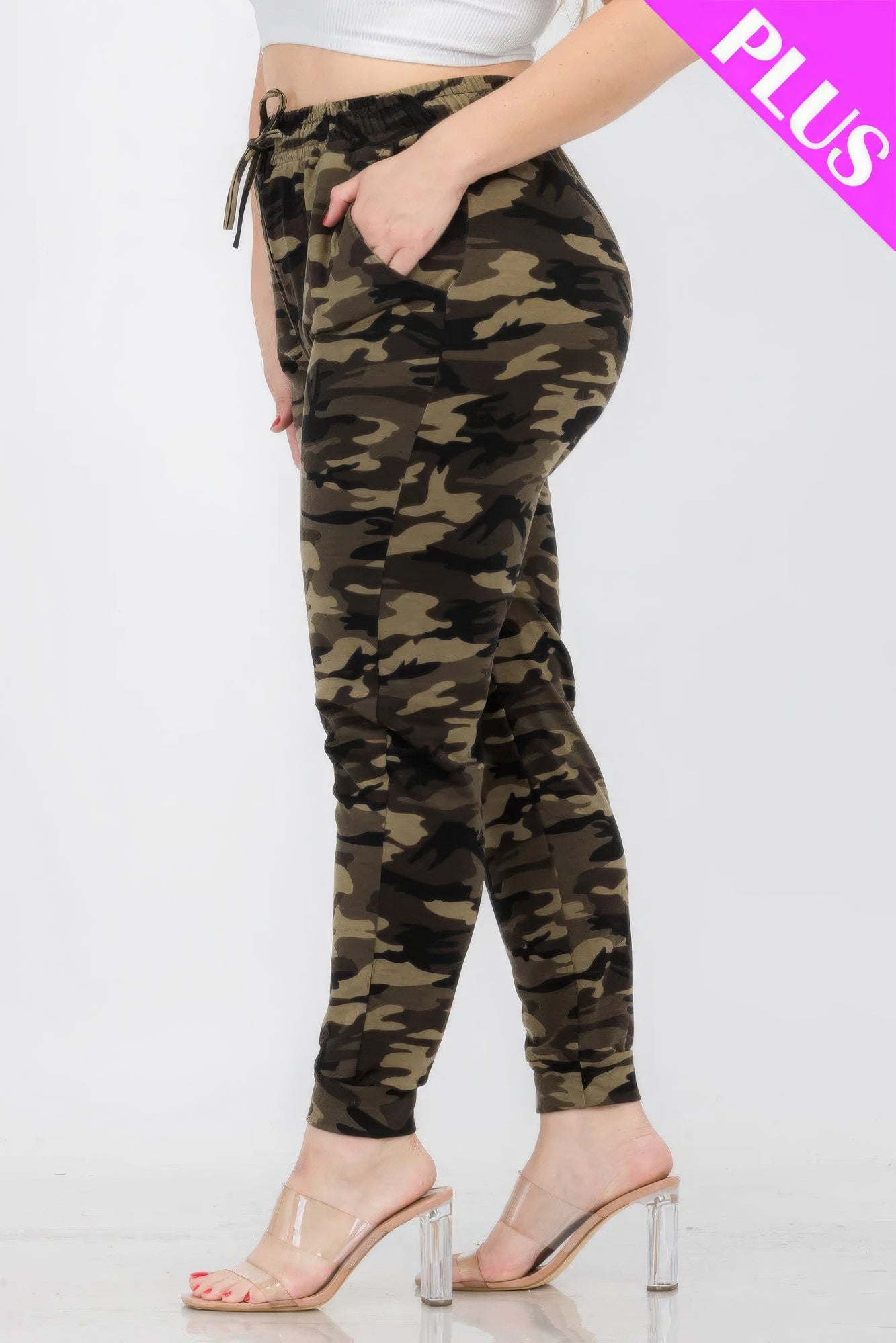 Plus Size French Terry Camo Print Joggers