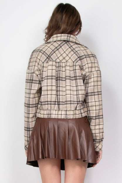 Plaid Button-down Crop Jacket