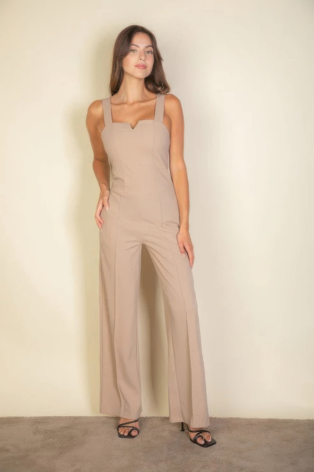 Notched neck cami jumpsuit