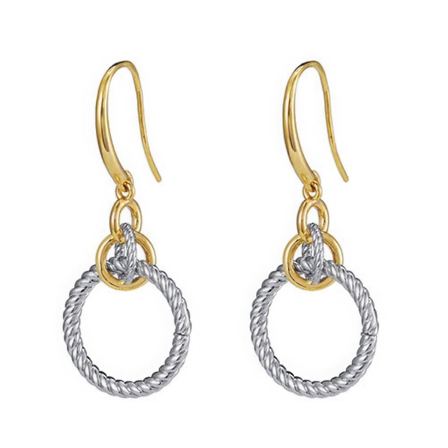 Two tone round hanging cable earring